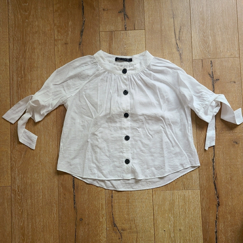 ZARA Woman White Blouse with Sleeve Ties